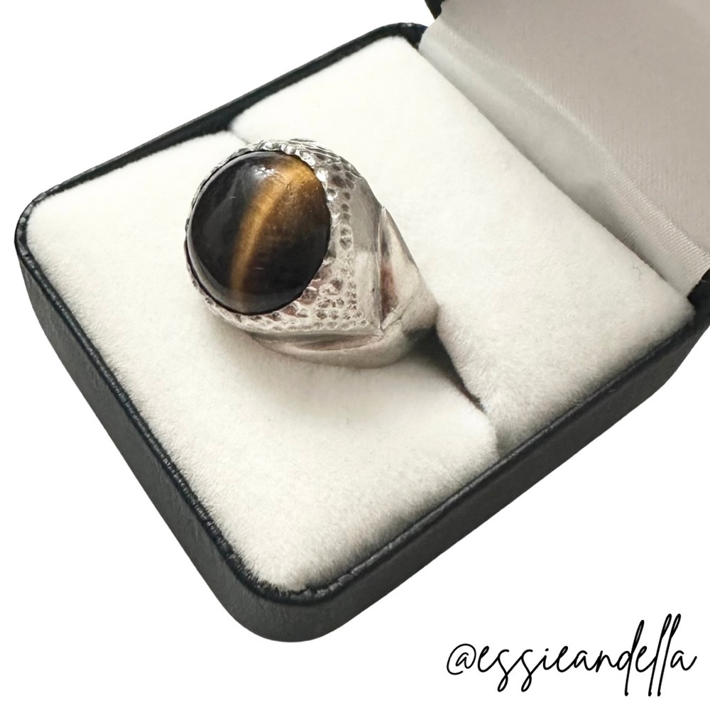 Vintage Designer Tigers Eye 925 Sterling Silver Ring size 9